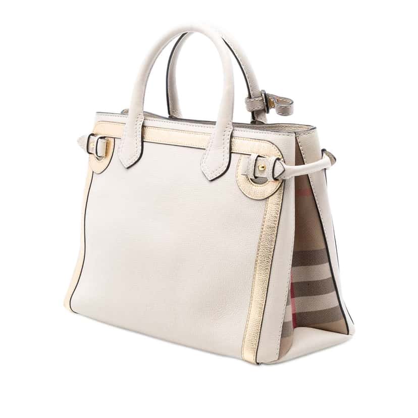 Burberry Medium Bicolor Leather and House Check Banner Satchel White Leather Very good condition - Back View