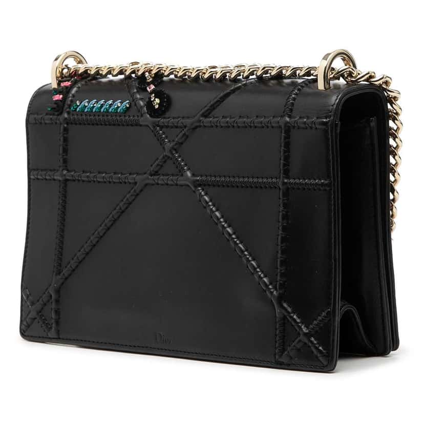 Dior Medium Calfskin Crystal Embroidered Diorama Flap Black Leather Good condition - Back View