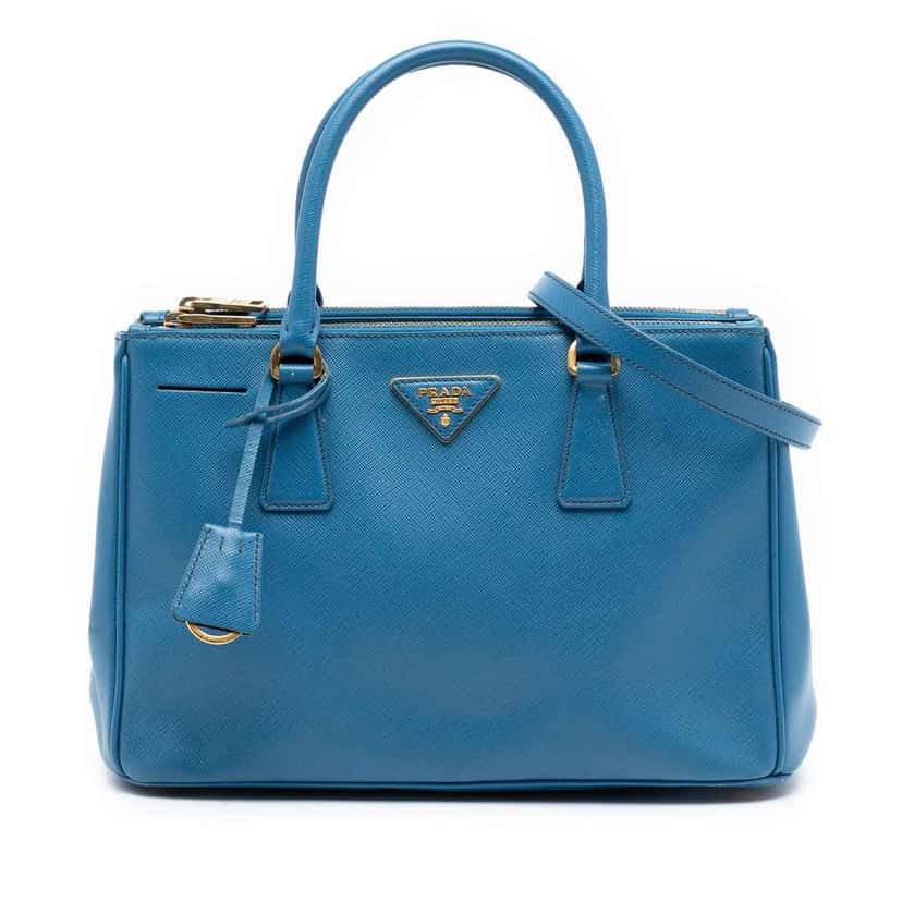 Prada Small Saffiano Lux Galleria Double Zip Satchel Blue Leather Good condition - Front View