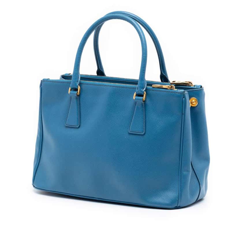 Prada Small Saffiano Lux Galleria Double Zip Satchel Blue Leather Good condition - Back View