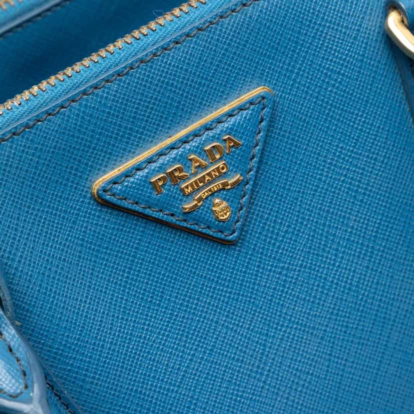 Prada Small Saffiano Lux Galleria Double Zip Satchel Blue Leather Good condition - Box View