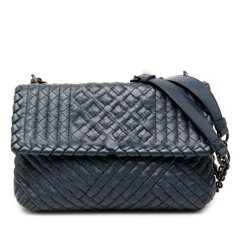 Bottega Veneta Small Nappa Intrecciato Boutis Olimpia Shoulder Bag Blue Leather Very good condition - Front View