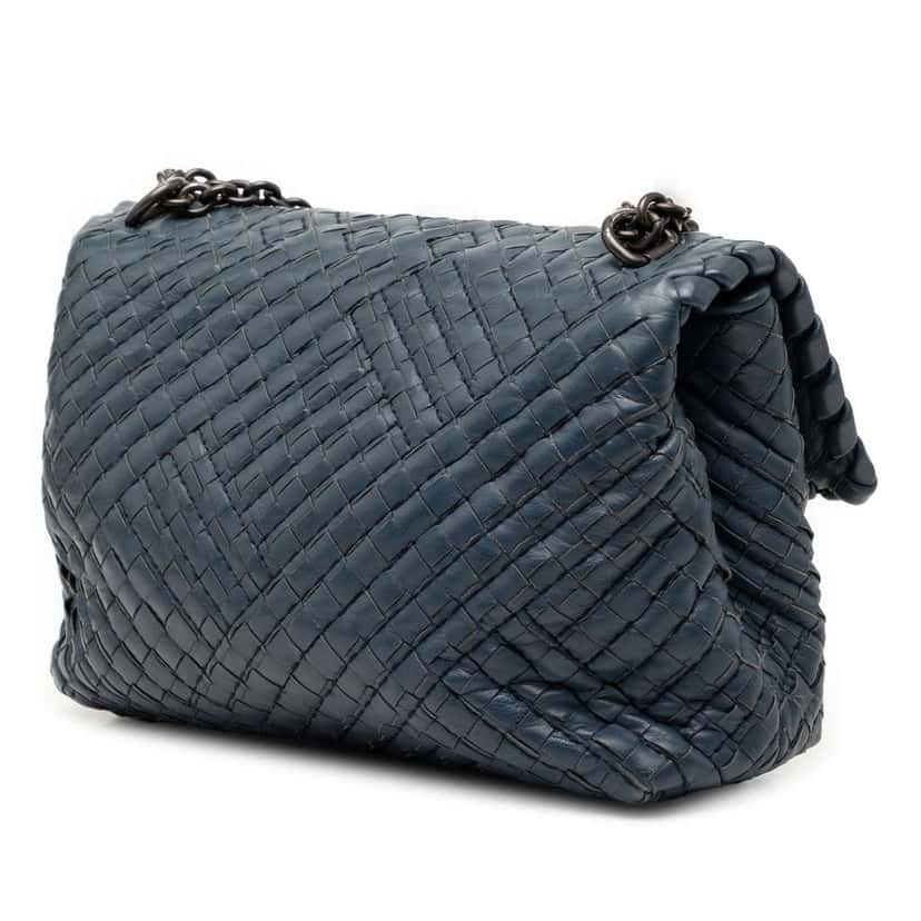 Bottega Veneta Small Nappa Intrecciato Boutis Olimpia Shoulder Bag Blue Leather Very good condition - Back View