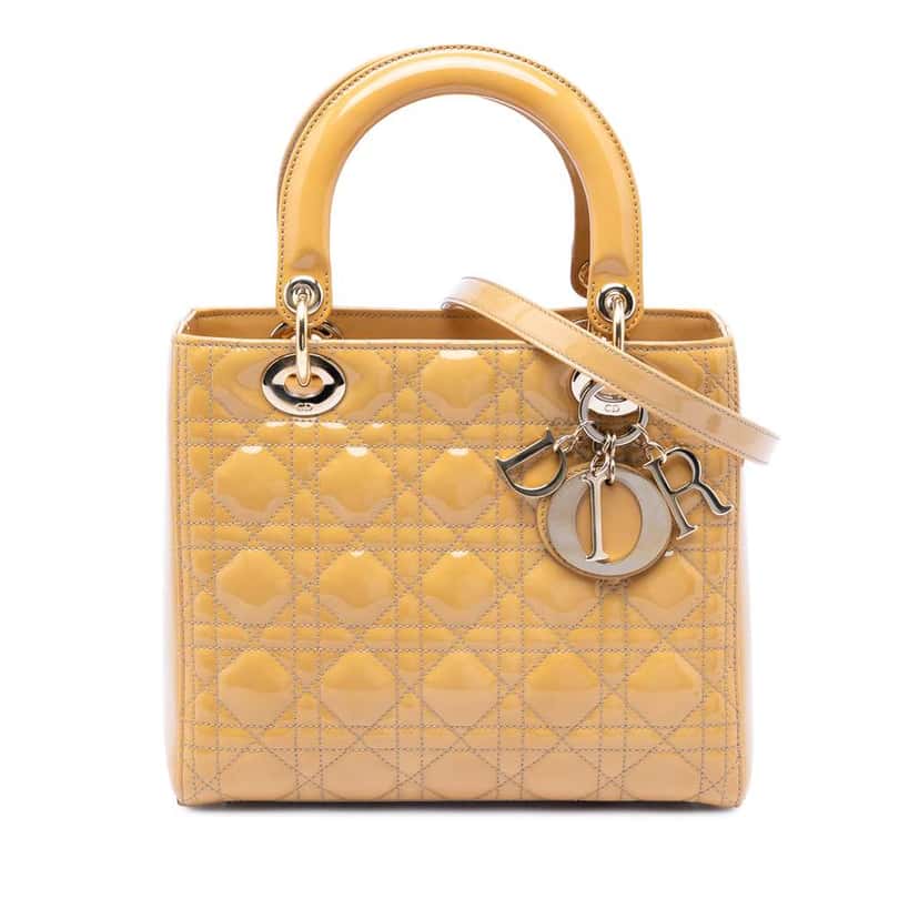 Dior Medium Patent Cannage Lady Dior Brown Leather Very good condition - Front View