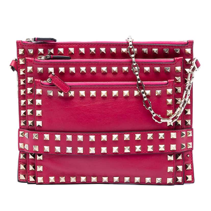 Valentino Leather Rockstud Triple Zip Crossbody Pink Leather Very good condition - Front View