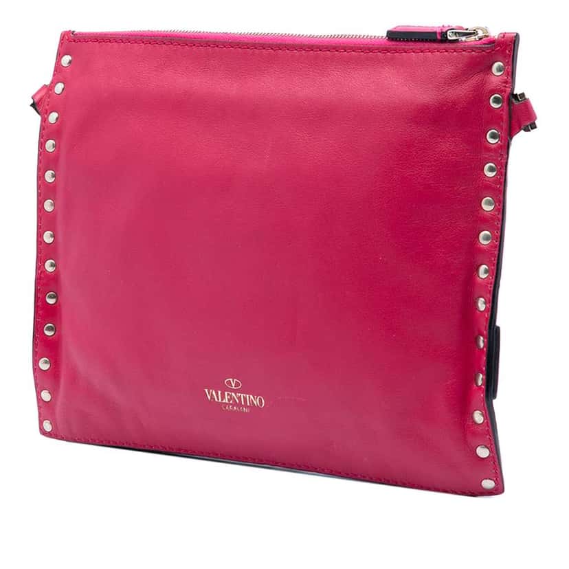 Valentino Leather Rockstud Triple Zip Crossbody Pink Leather Very good condition - Back View