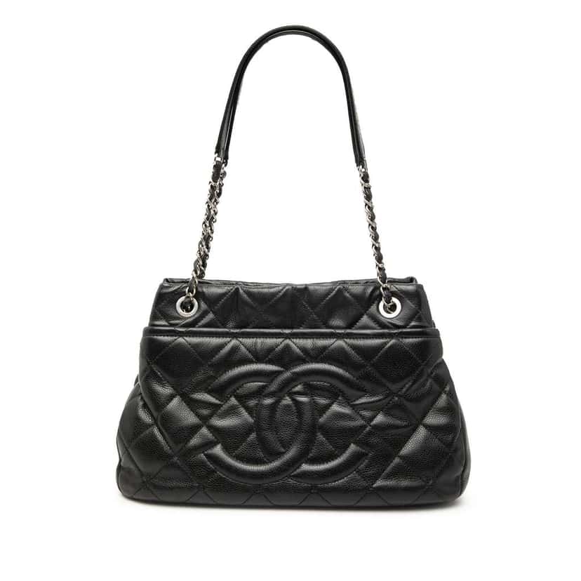 Chanel Quilted Caviar Soft Shopper Tote Black Leather Very good condition - Front View