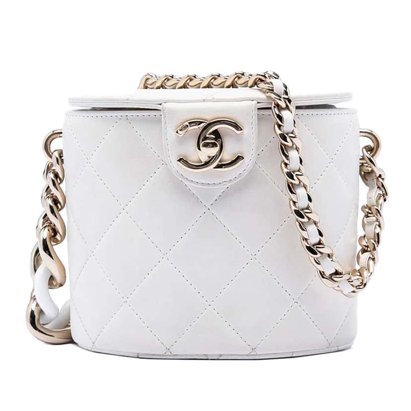 Chanel CC Lambskin Elegant Chain Vanity Case White Leather Very good condition - Front View