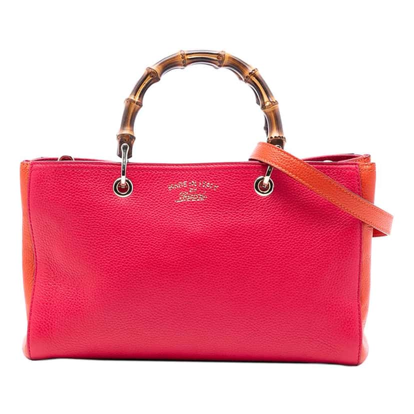 Gucci Medium Bicolor Calfskin Bamboo Shopper Satchel Pink Leather Very good condition - Front View