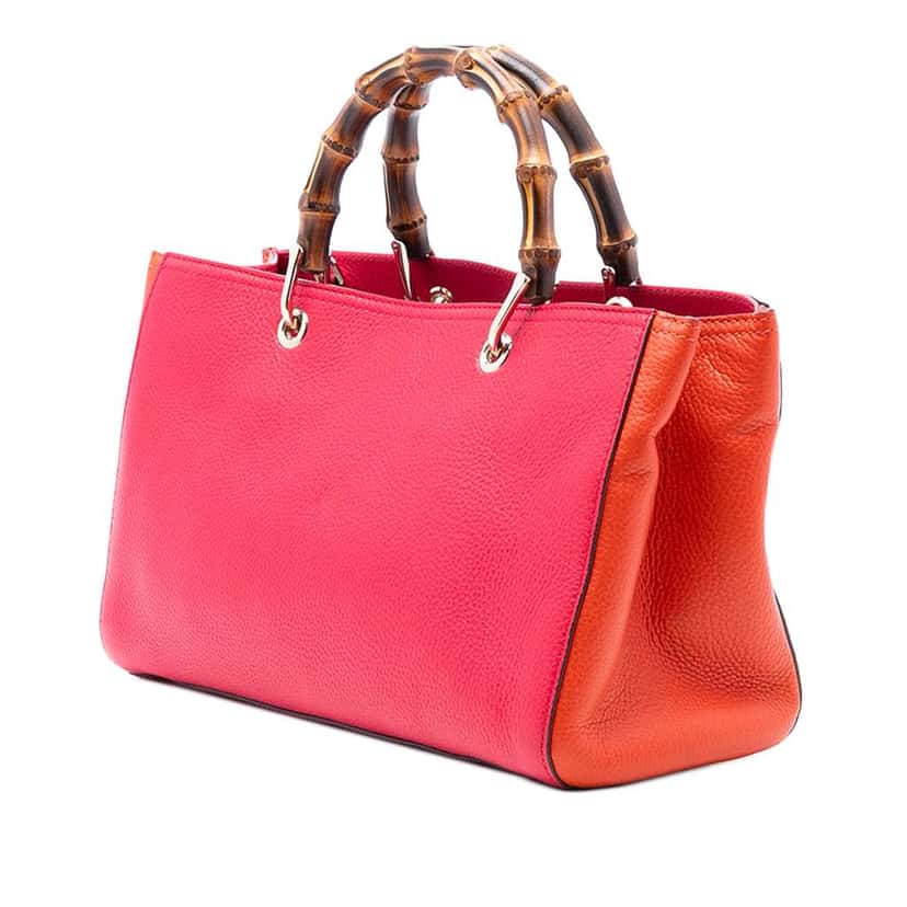 Gucci Medium Bicolor Calfskin Bamboo Shopper Satchel Pink Leather Very good condition - Back View