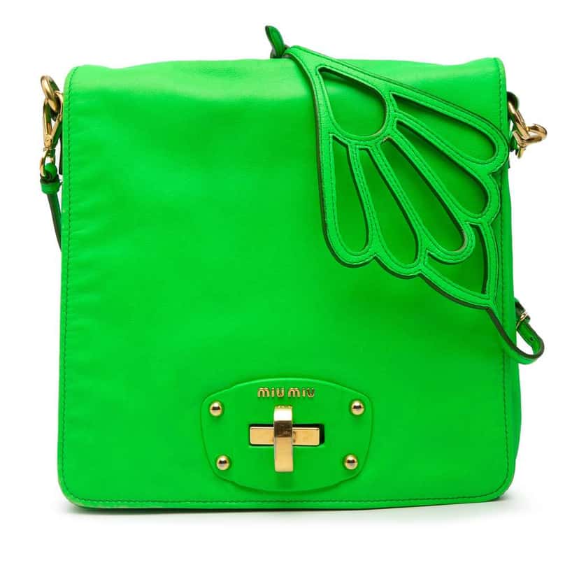 Miu Miu Leather Wing Strap Crossbody Green Leather Very good condition - Front View