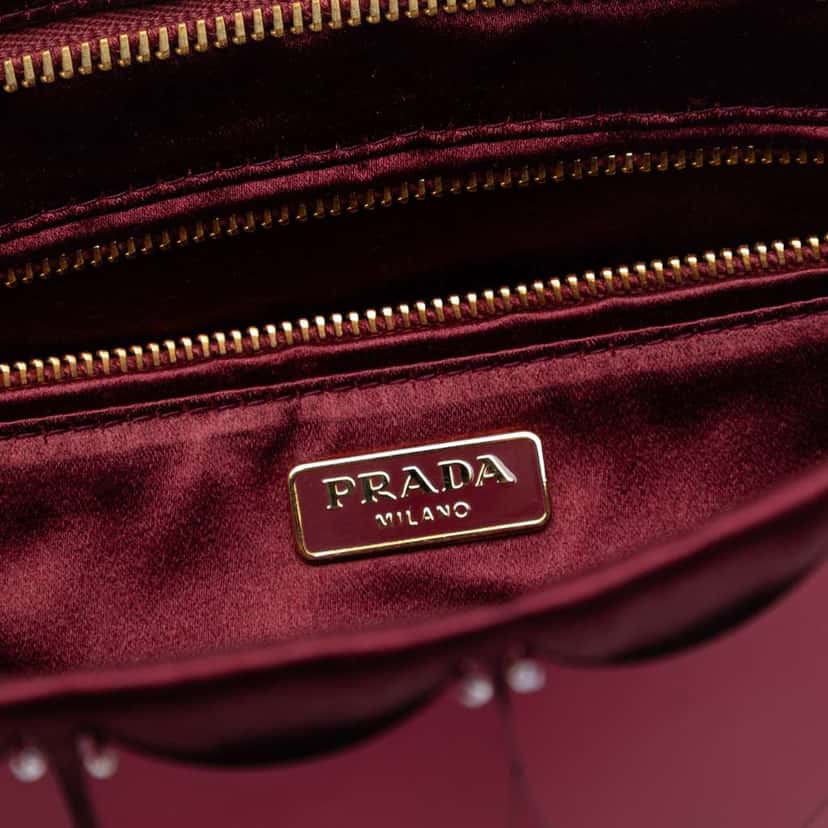 Prada Raso Paillettes Clutch Red Satin Very good condition - Box View