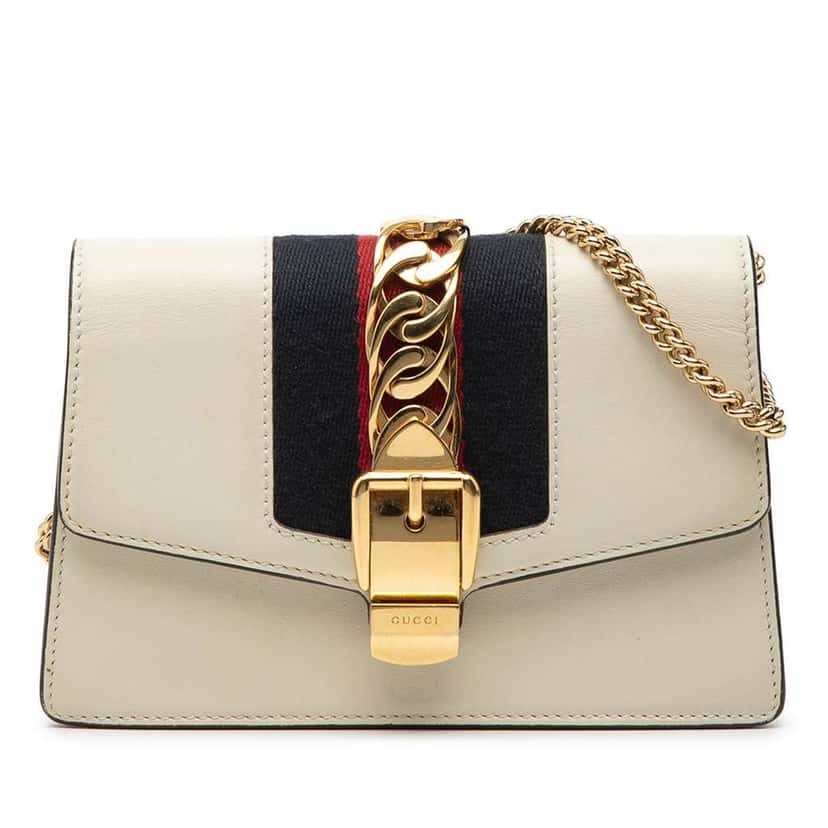 Gucci Super Mini Leather Sylvie Chain Crossbody White Leather Very good condition - Front View