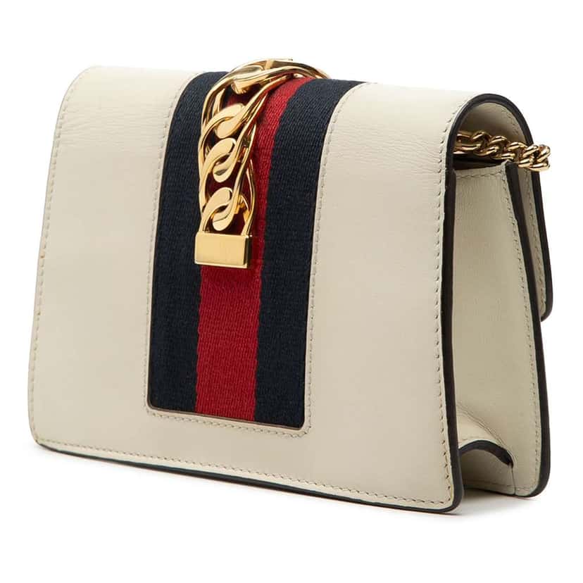 Gucci Super Mini Leather Sylvie Chain Crossbody White Leather Very good condition - Back View