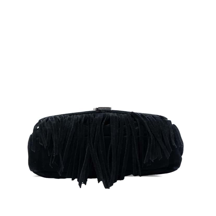 Saint Laurent Medium Chevron Suede Monogram Fringe College Satchel Black Leather Very good condition - Inside View