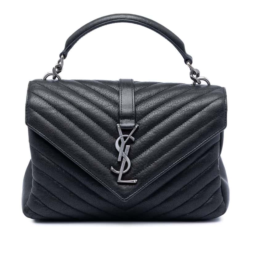 Saint Laurent Medium Chevron Sheepskin Monogram College Satchel Black Leather Very good condition - Front View
