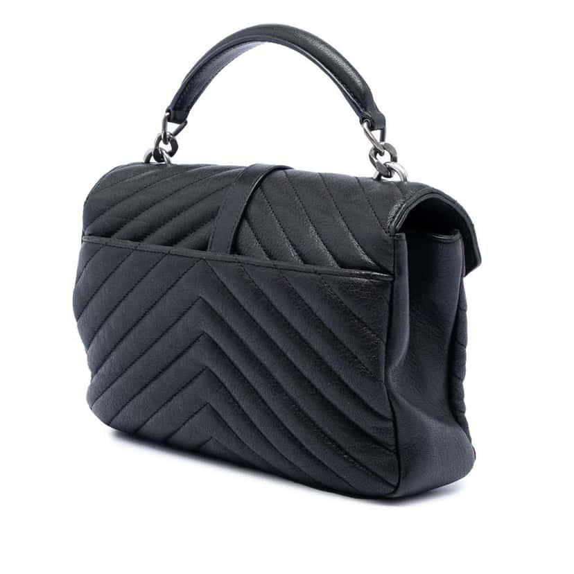 Saint Laurent Medium Chevron Sheepskin Monogram College Satchel Black Leather Very good condition - Back View