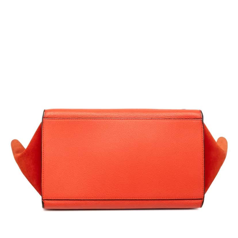 Celine Medium Drummed Calfskin and Suede Trapeze Satchel Orange Leather Very good condition - Inside View