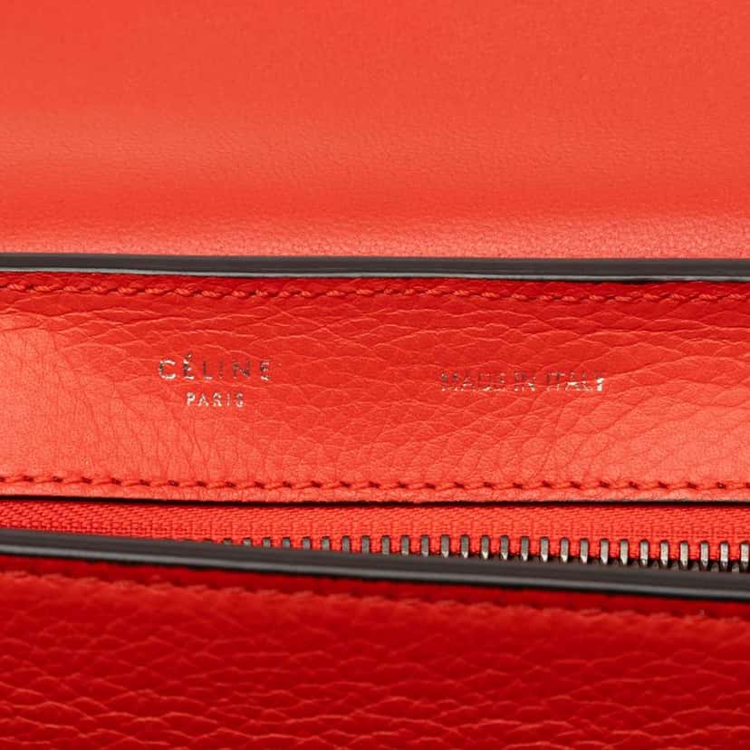 Celine Medium Drummed Calfskin and Suede Trapeze Satchel Orange Leather Very good condition - Box View