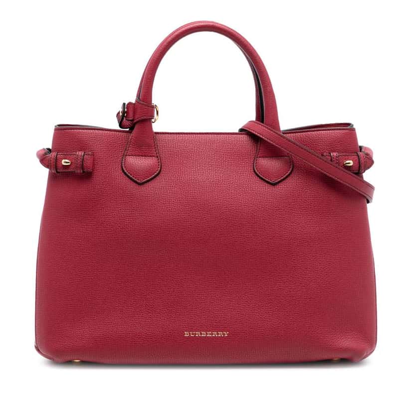 Burberry Medium Leather and House Check Banner Satchel Red Leather Very good condition - Front View