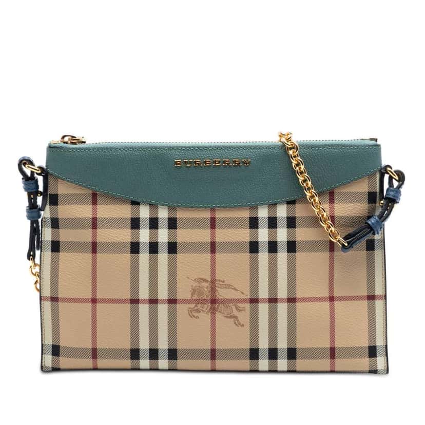 Burberry Haymarket Check Coated Canvas Peyton Crossbody Brown Canvas Very good condition - Front View
