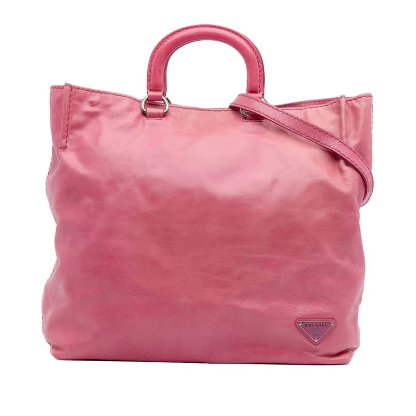 Prada Vitello Shine Open Convertible Tote Pink Leather Very good condition - Front View