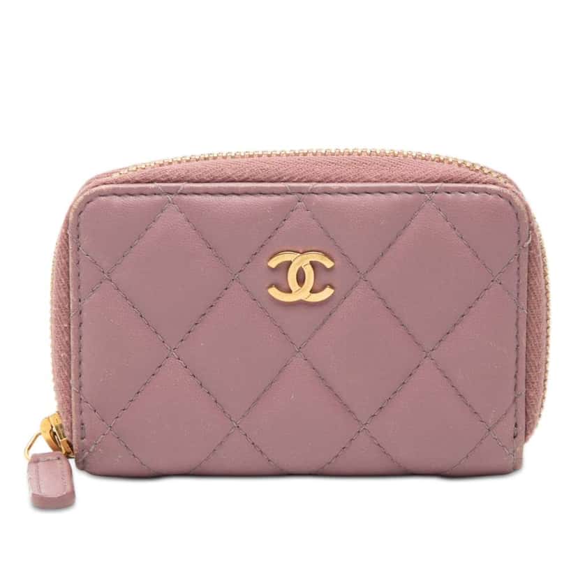Chanel CC Quilted Lambskin Coin Pouch Pink Leather Very good condition - Front View
