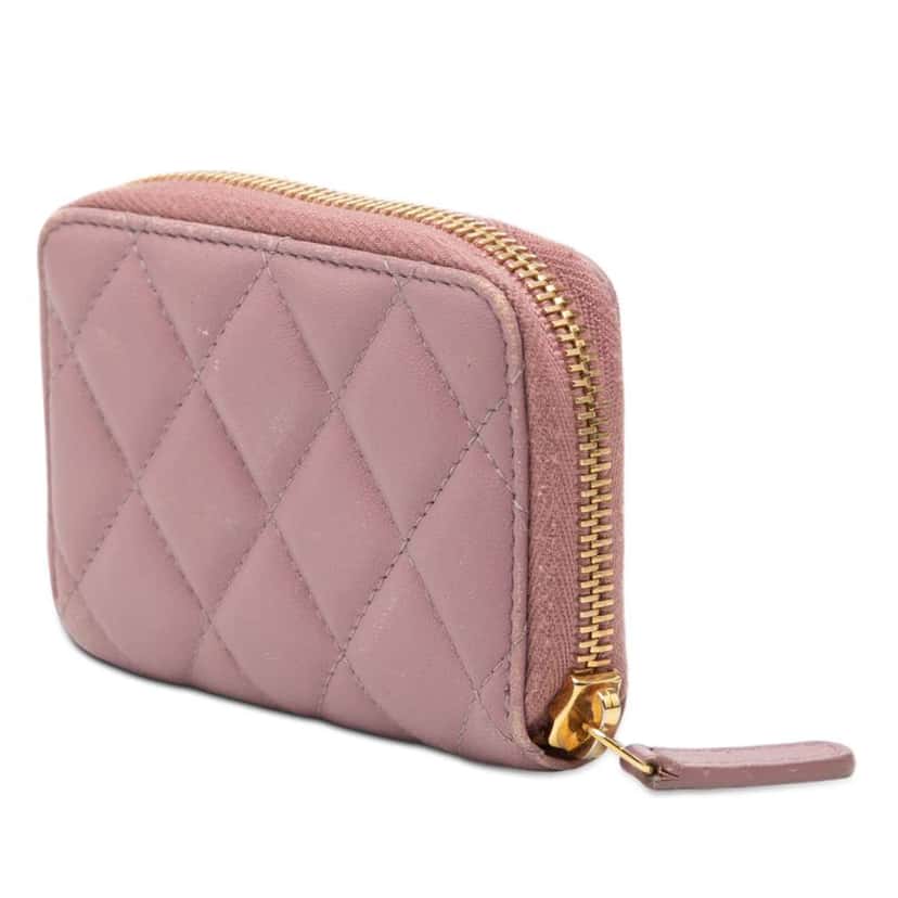 Chanel CC Quilted Lambskin Coin Pouch Pink Leather Very good condition - Back View