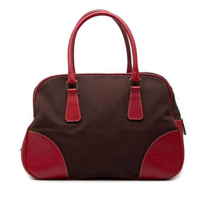 Prada Cinghiale Trimmed Canvas Canapa Bauletto Bag Brown Canvas Very good condition - Front View