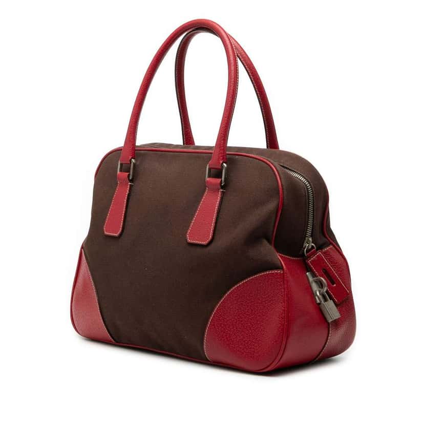 Prada Cinghiale Trimmed Canvas Canapa Bauletto Bag Brown Canvas Very good condition - Back View