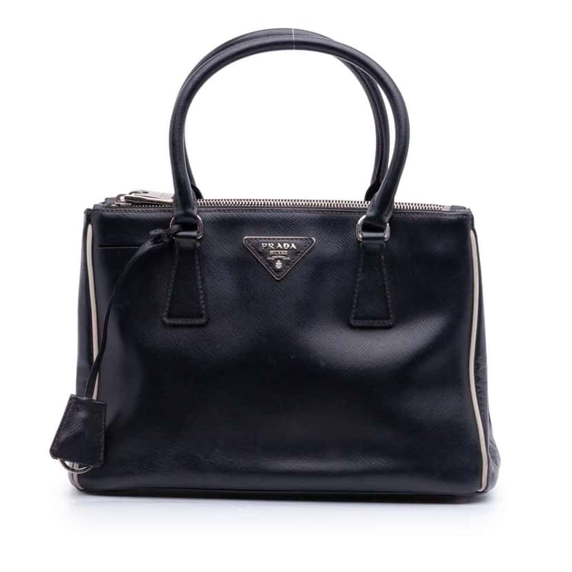 Prada Small Bicolor Saffiano Lux Galleria Double Zip Satchel Black Leather Very good condition - Front View