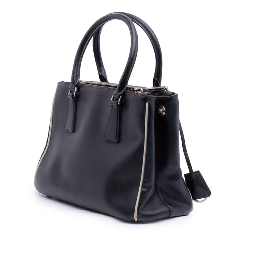 Prada Small Bicolor Saffiano Lux Galleria Double Zip Satchel Black Leather Very good condition - Back View