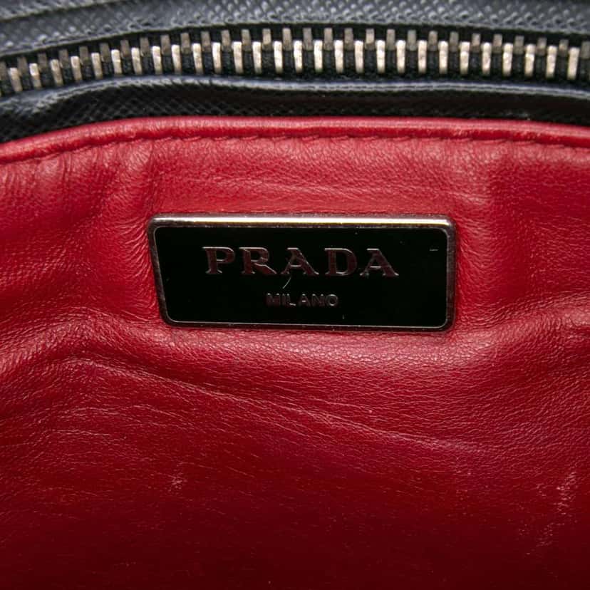 Prada Small Bicolor Saffiano Lux Galleria Double Zip Satchel Black Leather Very good condition - Box View