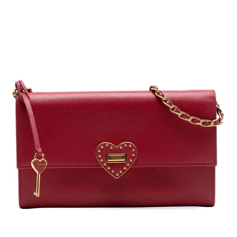 Prada Saffiano Heart Wallet On Chain Red Leather Very good condition - Front View