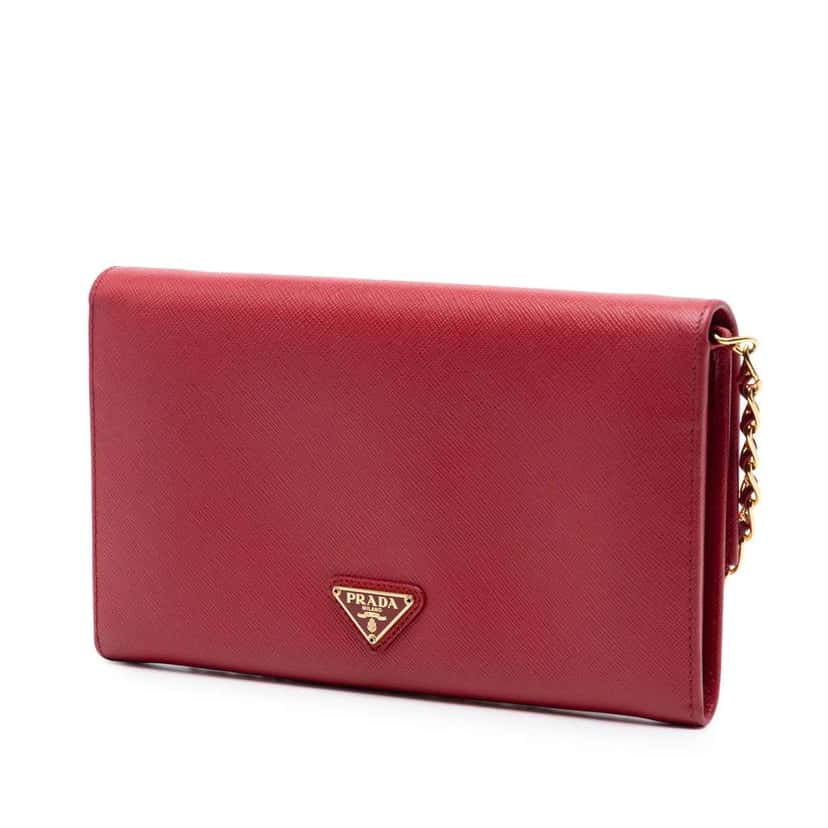 Prada Saffiano Heart Wallet On Chain Red Leather Very good condition - Back View