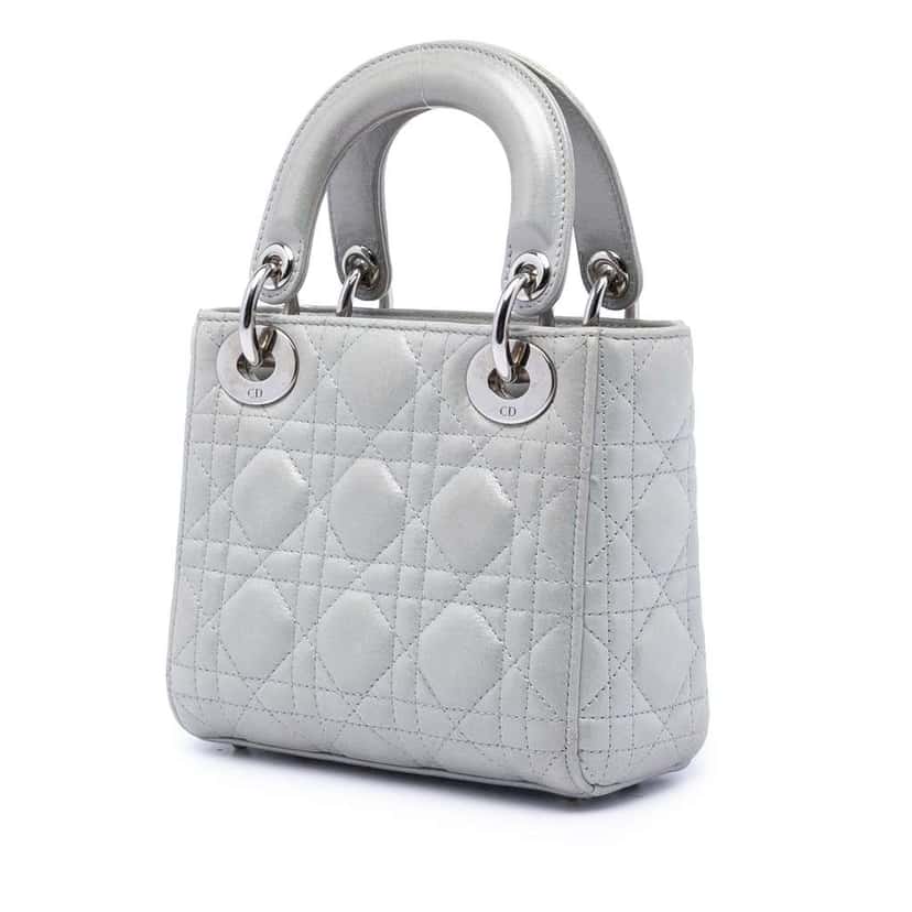 Dior Mini Iridescent Lambskin Cannage Lady Dior Silver Leather Very good condition - Back View