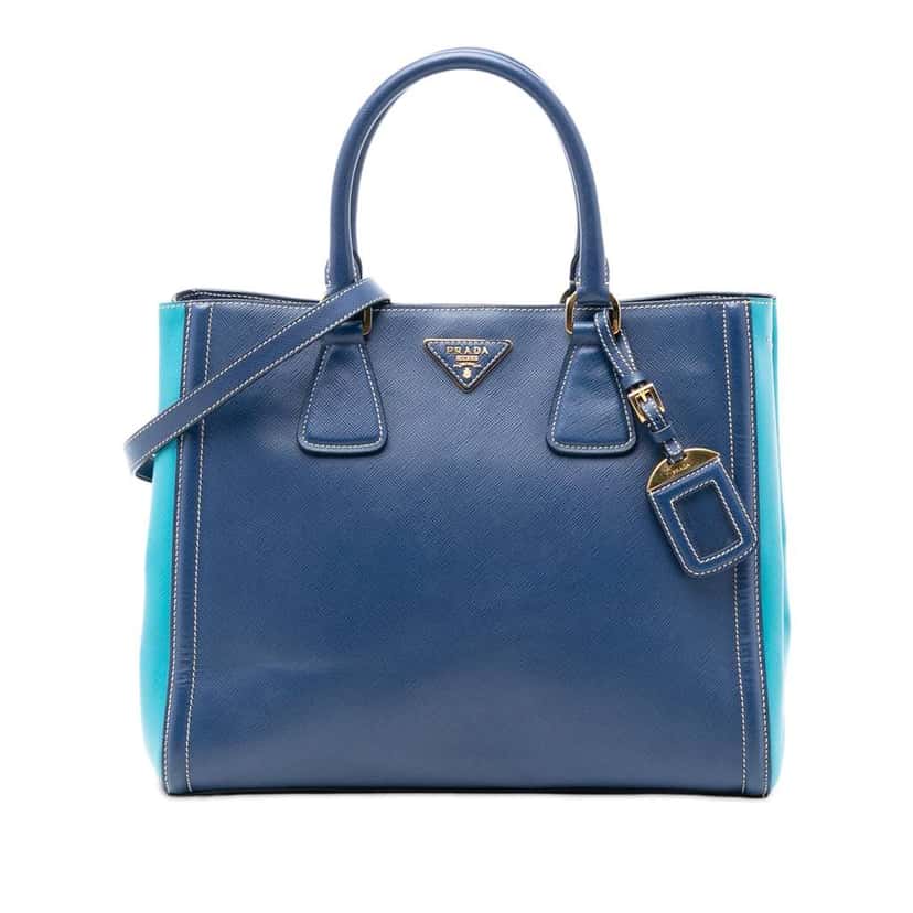 Prada Medium Bicolor Saffiano Lux Galleria Satchel Blue Leather Very good condition - Front View