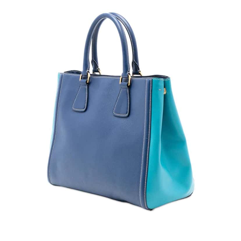 Prada Medium Bicolor Saffiano Lux Galleria Satchel Blue Leather Very good condition - Back View