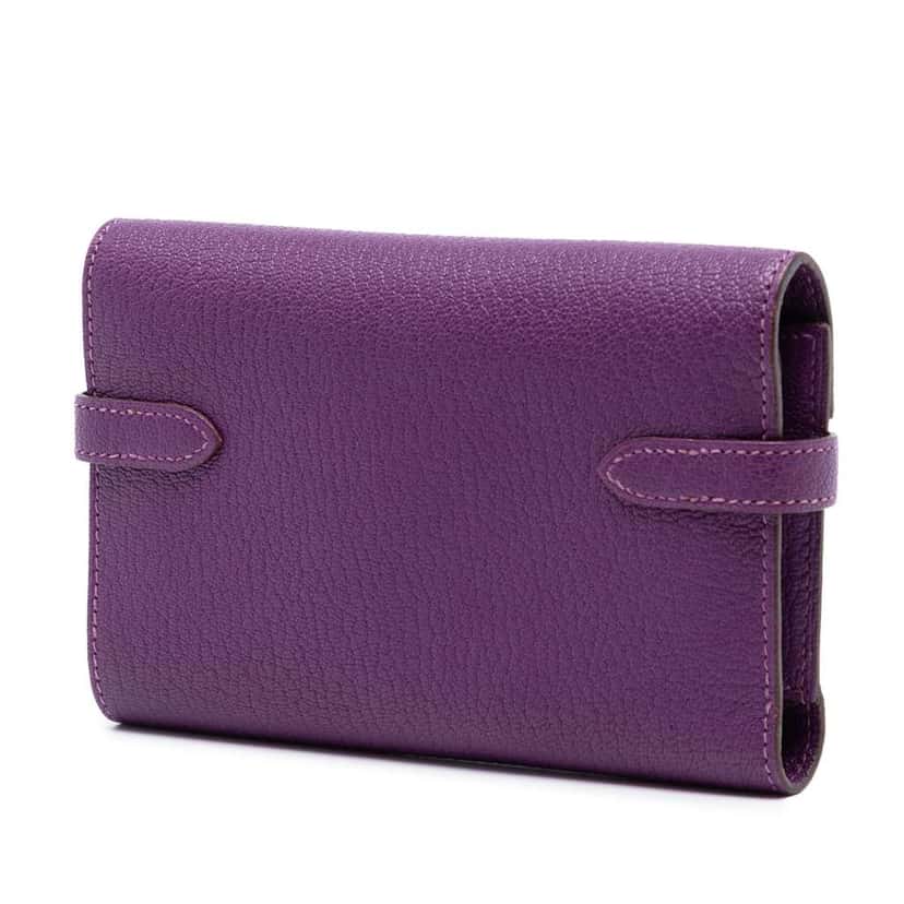 Hermès Medium Chevre Mysore Kelly Wallet Purple Leather Very good condition - Back View