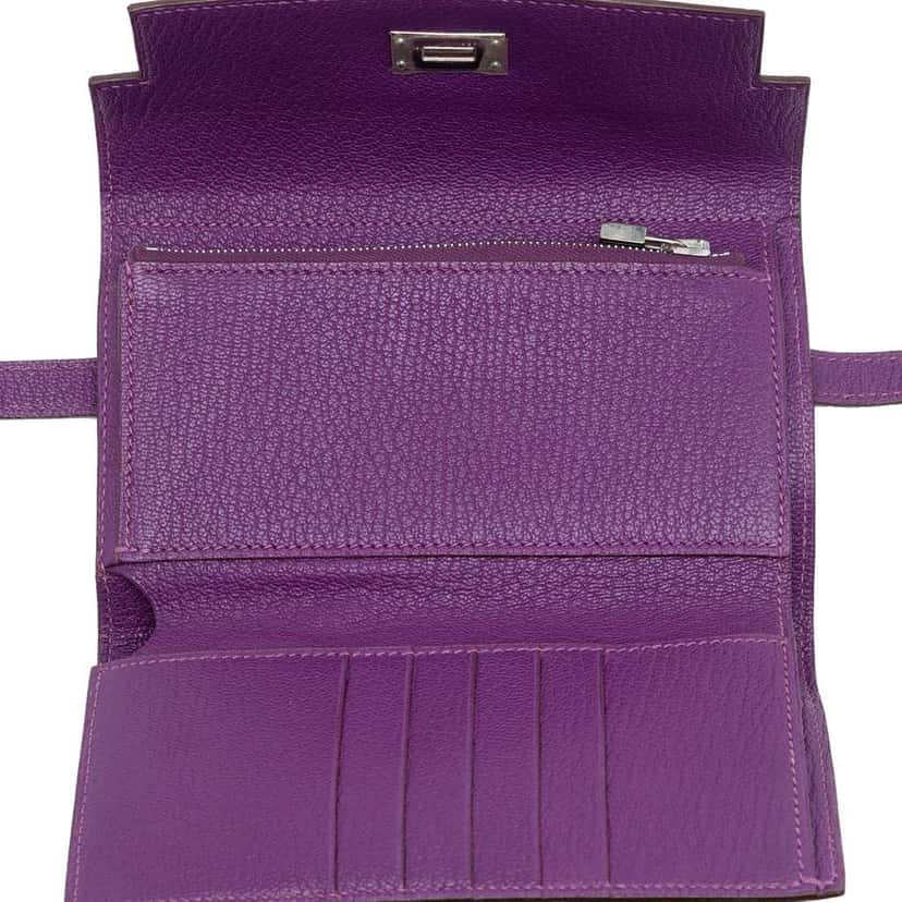 Hermès Medium Chevre Mysore Kelly Wallet Purple Leather Very good condition - Model View