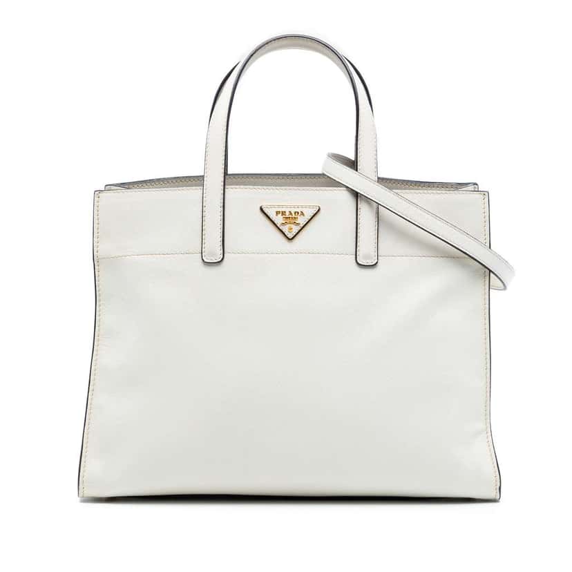 Prada Saffiano Soft Triple Pocket Tote White Leather Very good condition - Front View