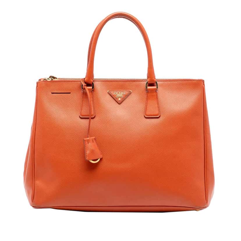 Prada Medium Saffiano Lux Galleria Double Zip Satchel Orange Leather Good condition - Front View