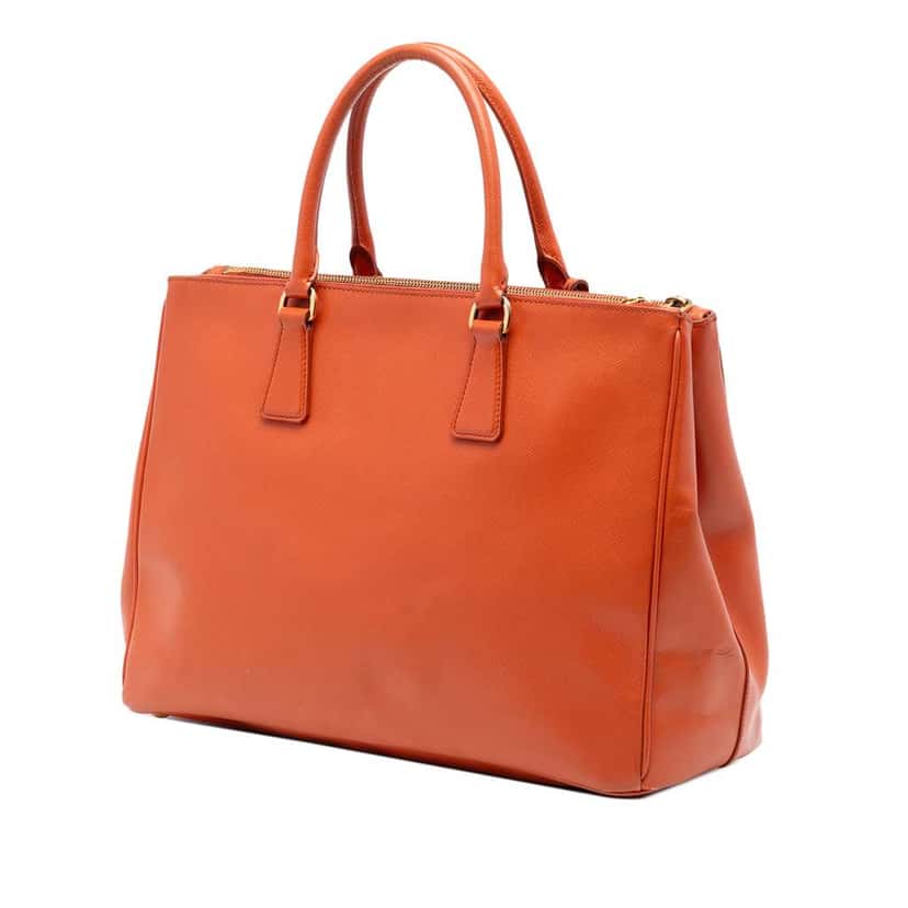 Prada Medium Saffiano Lux Galleria Double Zip Satchel Orange Leather Good condition - Back View