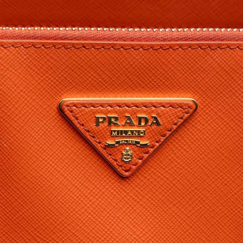 Prada Medium Saffiano Lux Galleria Double Zip Satchel Orange Leather Good condition - Box View