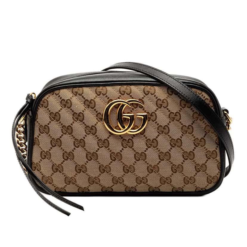 Gucci Small GG Marmont Matelasse GG Canvas and Leather Crossbody Brown Canvas Good condition - Front View
