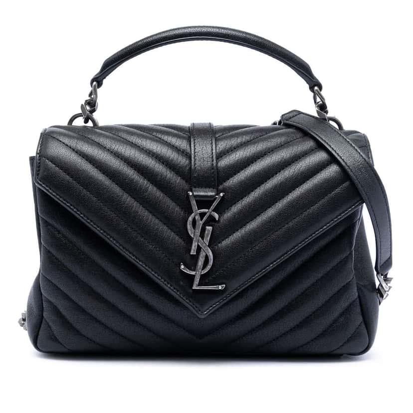 Saint Laurent Medium Chevron Sheepskin Monogram College Satchel Black Leather Very good condition - Front View