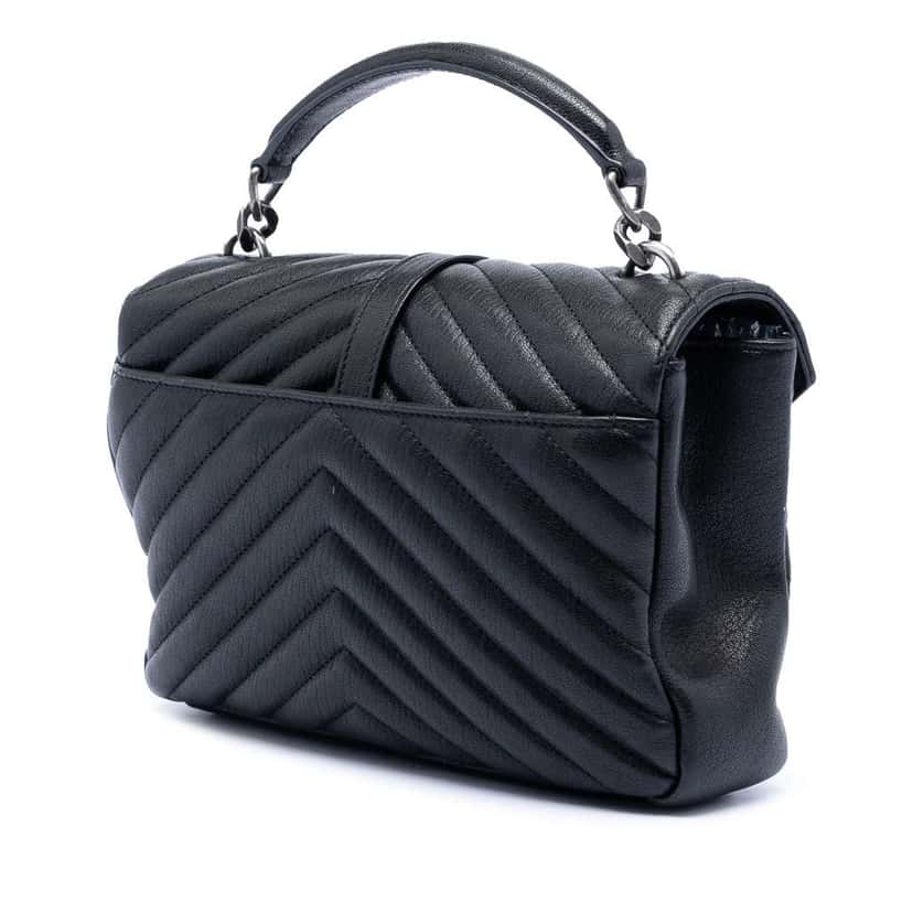 Saint Laurent Medium Chevron Sheepskin Monogram College Satchel Black Leather Very good condition - Back View