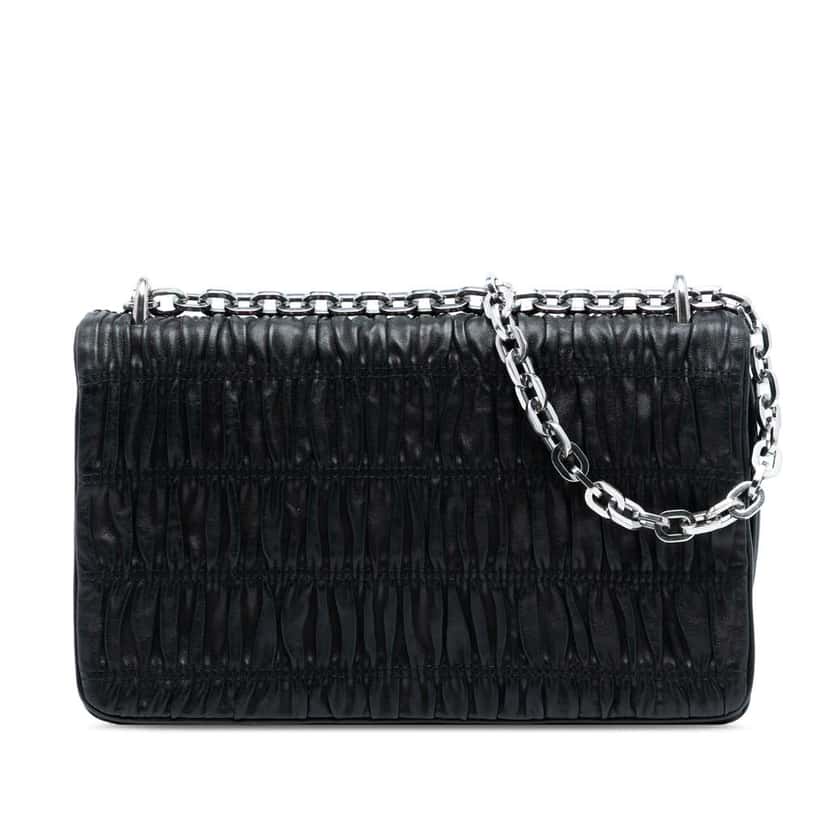 Prada Nappa Gaufre Shoulder Bag Black Leather Very good condition - Front View