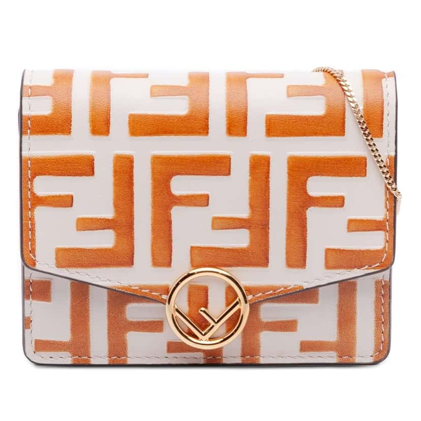 Fendi Small Bicolor FF 1974 Embossed Soft Calfskin F Is Fendi Chain Wallet White Leather Very good condition - Front View