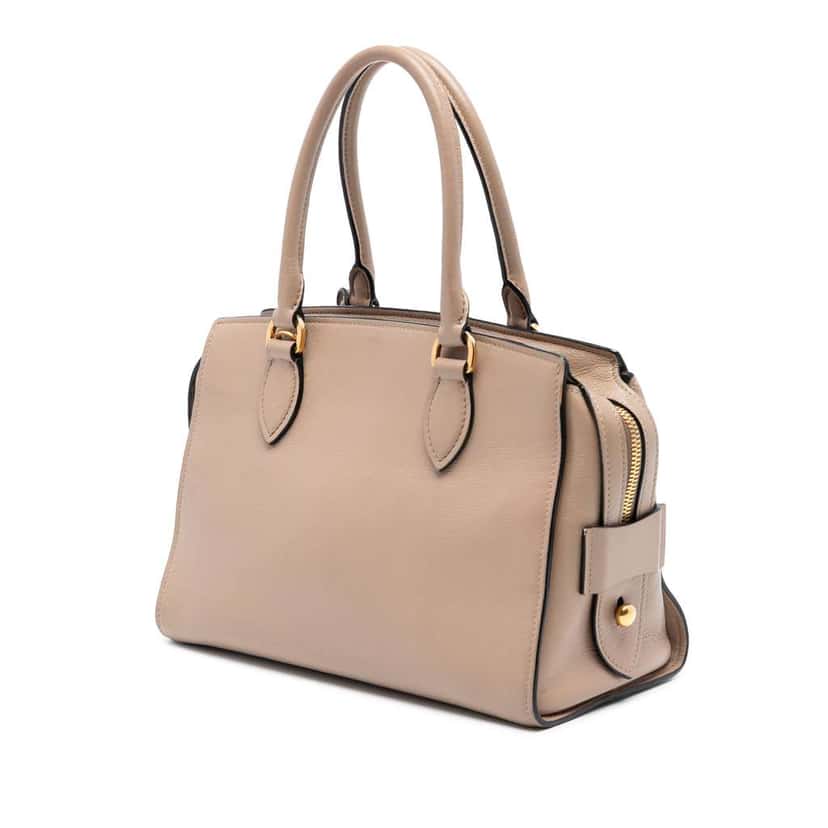 Prada Small City Calf Trimmed Saffiano Top Handle Bag Brown Leather Good condition - Back View